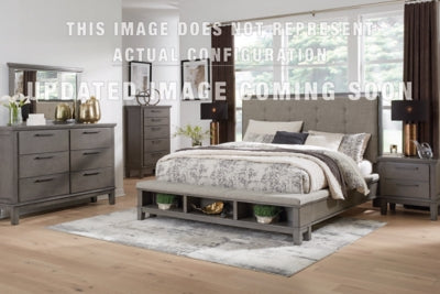 Hallanden California King Panel Bed with Storage with Mirrored Dresser, Chest and 2 Nightstands