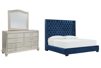 Coralayne Queen Upholstered Bed with Mirrored Dresser