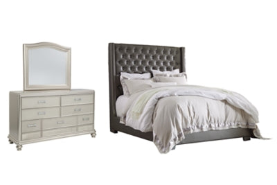 Coralayne Queen Upholstered Bed with Mirrored Dresser