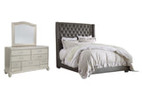 Coralayne California King Upholstered Bed with Mirrored Dresser