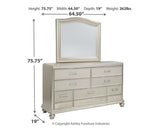 Coralayne Queen Upholstered Bed with Mirrored Dresser and Chest