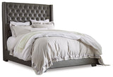 Coralayne Queen Upholstered Bed with Mirrored Dresser and Chest