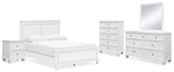 Fortman Queen Panel Bed with Mirrored Dresser, Chest and Nightstand