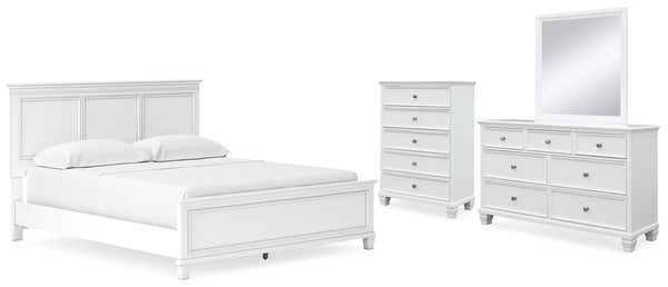 Fortman California King Panel Bed with Mirrored Dresser and Chest