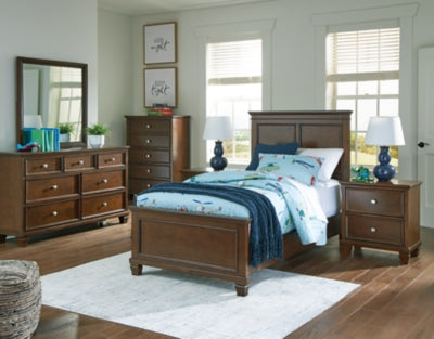 Danabrin Twin Panel Bed with Mirrored Dresser, Chest and 2 Nightstands