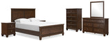 Danabrin Queen Panel Bed with Mirrored Dresser, Chest and 2 Nightstands