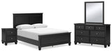 Lanolee Queen Panel Bed with Mirrored Dresser and Nightstand