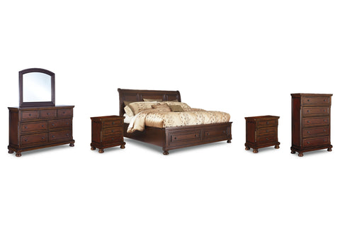 Porter Queen Sleigh Bed with Mirrored Dresser, Chest and 2 Nightstands