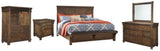 Lakeleigh Califorina King Panel Bed with Upholstered Bench with Mirrored Dresser, Chest and Nightstand