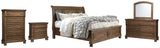 Flynnter King Sleigh Bed with 2 Storage Drawers with Mirrored Dresser, Chest and Nightstand