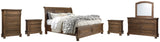 Flynnter King Sleigh Bed with 2 Storage Drawers with Mirrored Dresser, Chest and 2 Nightstands