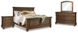 Flynnter King Panel Bed with Mirrored Dresser and 2 Nightstands