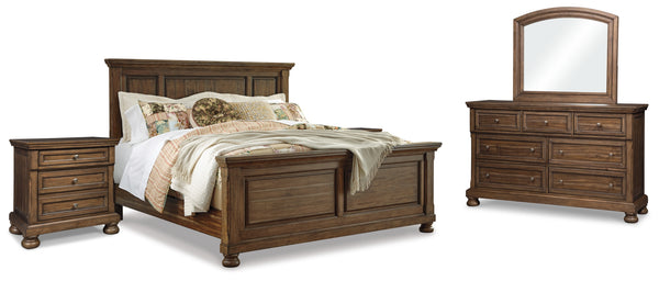 Flynnter King Panel Bed with Mirrored Dresser and 2 Nightstands