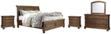 Flynnter Queen Sleigh Bed with 2 Storage Drawers with Mirrored Dresser and 2 Nightstands