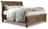 Flynnter King Sleigh Bed with 2 Storage Drawers with Mirrored Dresser, Chest and 2 Nightstands