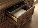 Flynnter Queen Sleigh Bed with 2 Storage Drawers with Mirrored Dresser and 2 Nightstands
