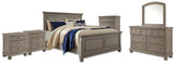 Lettner King Panel Bed with Mirrored Dresser, Chest and 2 Nightstands