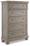 Lettner King Sleigh Bed with 2 Storage Drawers with Mirrored Dresser, Chest and Nightstand