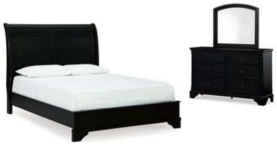 Chylanta Queen Sleigh Bed with Mirrored Dresser