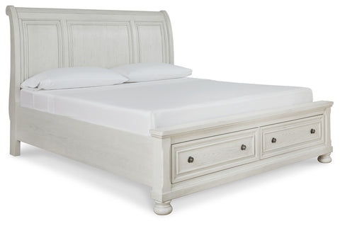 Robbinsdale Queen Sleigh Bed with Storage with Mirrored Dresser and 2 Nightstands