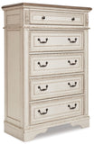 Realyn California King Upholstered Panel Bed with Mirrored Dresser, Chest and 2 Nightstands