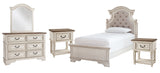 Realyn Twin Panel Bed with Mirrored Dresser and 2 Nightstands