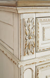Realyn California King Upholstered Panel Bed with Mirrored Dresser, Chest and 2 Nightstands