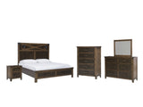 Wyattfield Queen Panel Bed with Storage with Mirrored Dresser, Chest and Nightstand