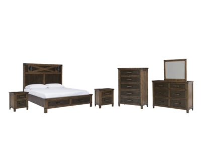 Wyattfield Queen Panel Bed with Storage with Mirrored Dresser, Chest and 2 Nightstands