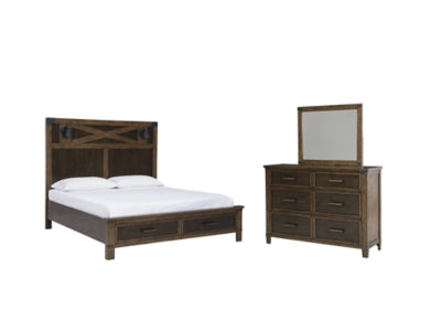 Wyattfield King Panel Bed with Mirrored Dresser