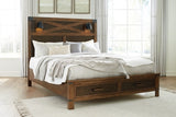 Wyattfield Queen Panel Bed with Storage with Mirrored Dresser, Chest and Nightstand