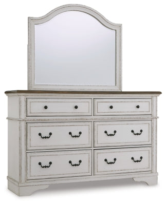 Brollyn Queen Upholstered Panel Bed with Mirrored Dresser