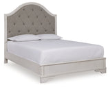 Brollyn Queen Upholstered Panel Bed with Mirrored Dresser