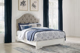 Brollyn Queen Upholstered Panel Bed with Mirrored Dresser