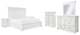 Kanwyn King Panel Bed with Mirrored Dresser, Chest and 2 Nightstands