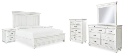 Kanwyn King Panel Bed with Mirrored Dresser, Chest and 2 Nightstands