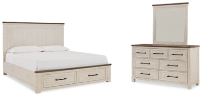 Brewgan Queen Panel Storage Bed with Mirrored Dresser