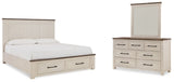 Brewgan California King Panel Storage Bed with Mirrored Dresser