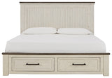 Brewgan King Panel Storage Bed with Mirrored Dresser and Chest