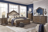 Charmond California King Upholstered Sleigh Bed with Mirrored Dresser, Chest and 2 Nightstands