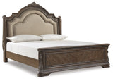 Charmond King Upholstered Sleigh Bed with Mirrored Dresser, Chest and 2 Nightstands