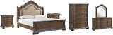 Charmond California King Upholstered Sleigh Bed with Mirrored Dresser, Chest and 2 Nightstands