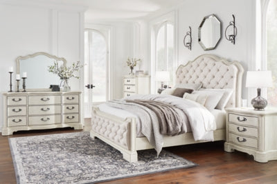 Arlendyne King Upholstered Bed with Mirrored Dresser, Chest and 2 Nightstands