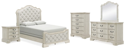 Arlendyne King Upholstered Bed with Mirrored Dresser, Chest and Nightstand