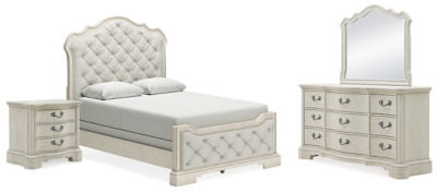 Arlendyne King Upholstered Bed with Mirrored Dresser and Nightstand