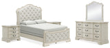 Arlendyne Queen Upholstered Bed with Mirrored Dresser and 2 Nightstands