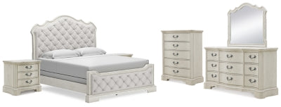 Arlendyne California King Upholstered Bed with Mirrored Dresser, Chest and 2 Nightstands