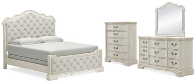 Arlendyne California King Upholstered Bed with Mirrored Dresser and Chest