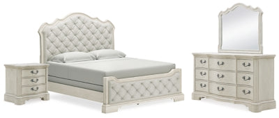 Arlendyne California King Upholstered Bed with Mirrored Dresser and Nightstand