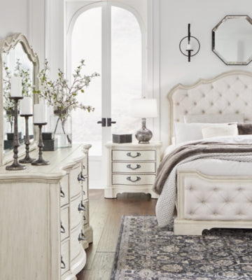 Arlendyne King Upholstered Bed with Mirrored Dresser and Nightstand